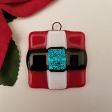 Load image into Gallery viewer, Festive Santa Belt fused glass ornament dichroic glass red blue
