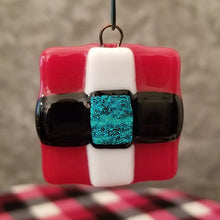 Load image into Gallery viewer, Festive Santa Belt fused glass ornament dichroic glass red blue
