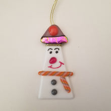 Load image into Gallery viewer, Fused Glass Snowman ornament bauble orange lavendar
