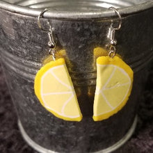 Load image into Gallery viewer, Lemon Slice earrings, Fake bake Jewelry, faux food earrings, Earrings, kawaii, earrings cute earrings, earrings for girls, teenage fashion Accessory, Sculpey clay, food earrings
