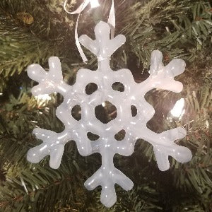 white glass snowflake decoration, holiday seasonal, ornament, snowflake, glass heirloom, ornament