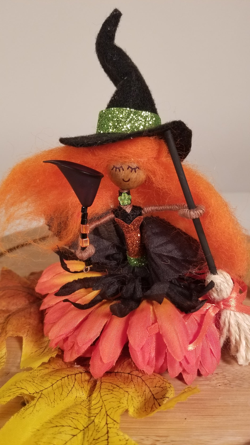 Halloween flower fairy witch, doll, witchy, spooky, purple, orange