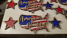 Load and play video in Gallery viewer, USA America the Beautiful 3 layered sign with 2 stars, Americana, flag, old glory, Patriotic, United States of America
