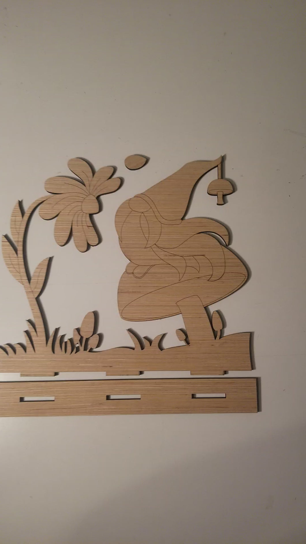 DIY wood blank Gnome on a mushroom with flower wood black stand up, paint by line,