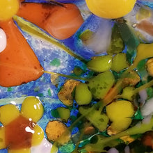 Load image into Gallery viewer, Glass Bowl, floral, flowers texture, glass, spring flowers, white, orange, yellow dimensional bowl functional art
