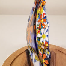 Load image into Gallery viewer, Glass Bowl, floral, flowers texture, glass, spring flowers, white, orange, yellow dimensional bowl functional art
