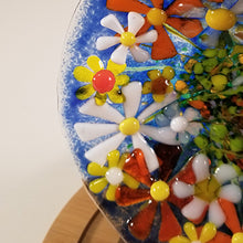 Load image into Gallery viewer, Glass Bowl, floral, flowers texture, glass, spring flowers, white, orange, yellow dimensional bowl functional art
